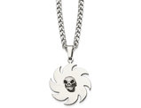 Stainless Steel Polished Skull on Saw Blade Pendant Necklace with Chain (24 Inches)
